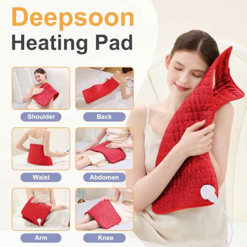Image of Heating Pad,Electric Heating Pads,Heating Pad for Back,Red,24x12 Inch | Heating Pads for Shoulder,Neck,Abdomen,Knee,Arms,Legs,Heat Pad for Birthday Father Mother Gift Women Men,6 Heat Settings