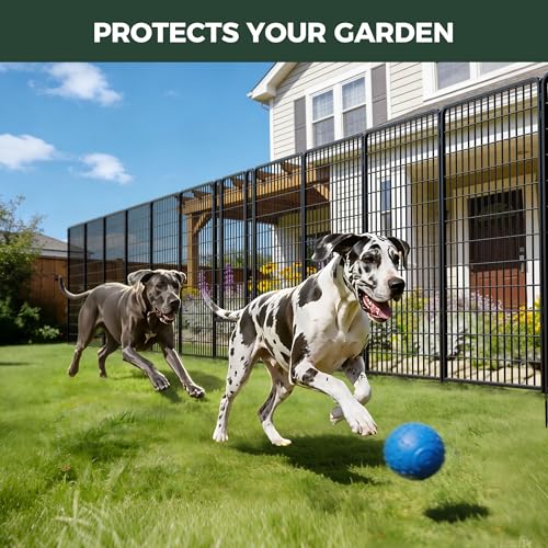 Image of FXW Garden Fence Outdoor for the Yard - 50in(H) x 83.5ft(L) Heavy Duty Metal Animal Barrier for Dog, No Dig Decorative Dog Fence, 32 Panels, Black
