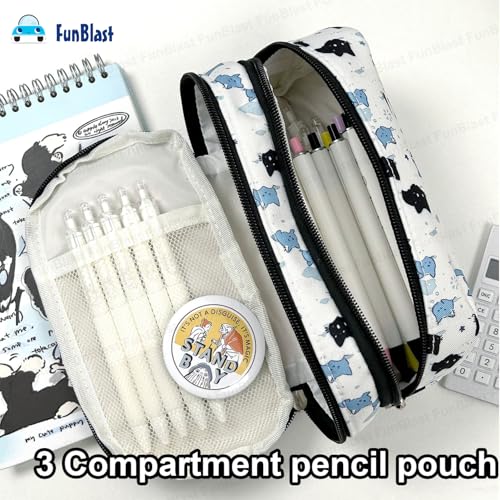 Image of FunBlast Pencil Pouch For GirlsKawaii Pencil Pouch, Aesthetic Pencil Case Organizer, Large Capacity Stationary Organizer Case, Multipurpose Zipper Pouch For Kids & Adults (Catprint),multicolor