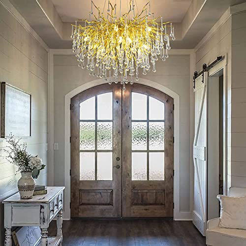 Ykolupty 24'' Modern Raindrop Crystal Pentant Chandeliers Dining Room Crystal Decorative Chandelier Crystal Branches Pendant Light Decorative Lamps Fixtures #TOP3