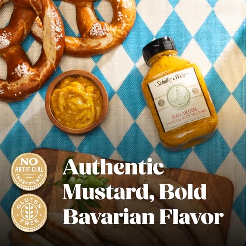 Schaller & Weber Bavarian Mustard, 9.5 Oz Squeeze Bottle (1 Pack) | Sweet Hot Mustard | Deli Condiment for Sausages, Pretzels & Sandwiches | All Natural, No Preservatives