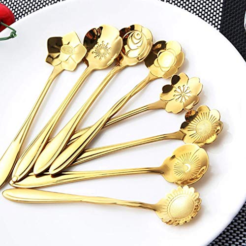 8 Peças Colher De Aço Inoxidável Flor Colher De Sobremesa Utensílios De Serviço De Aço Inoxidável Co