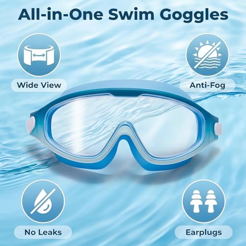 Image of Swim Goggles for Kids 6-12, Wide View Anti-Fog UV Protection No Leaking,Boys Girls Youth Swimming Goggles