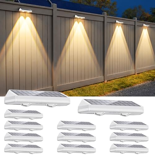 Image of Solar Fence Lights Outdoor ,3000 /4500 /6000K 13 Mode, 12 Pack Fence Lights Solar Powered with Ultra-Bright Lens IP65 Waterproof,Solar Wall Light for Backyard /Step /Patio /Deck /Stair /Railings(White)
