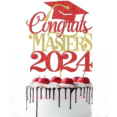 Naicaek Congrats Masters 2024 Cake Topper,Congrats Master Grad Decor,Congrats Grad,Class of 2024 Master Degree Graduation Party Decoration Supplies Red Gold Cover