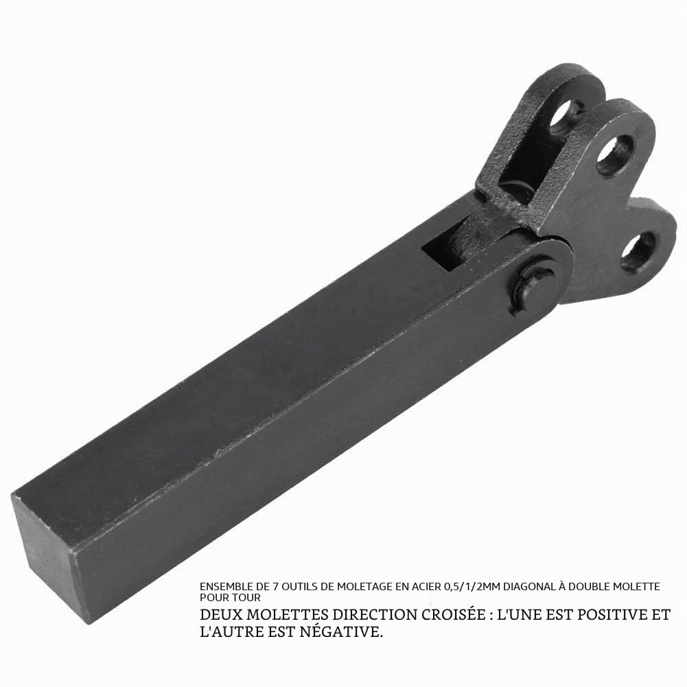 Lot de 7 outils de moletage en acier noir 0,5/1/2 mm diagonale double roue linéaire pour machine d'usinage motif de