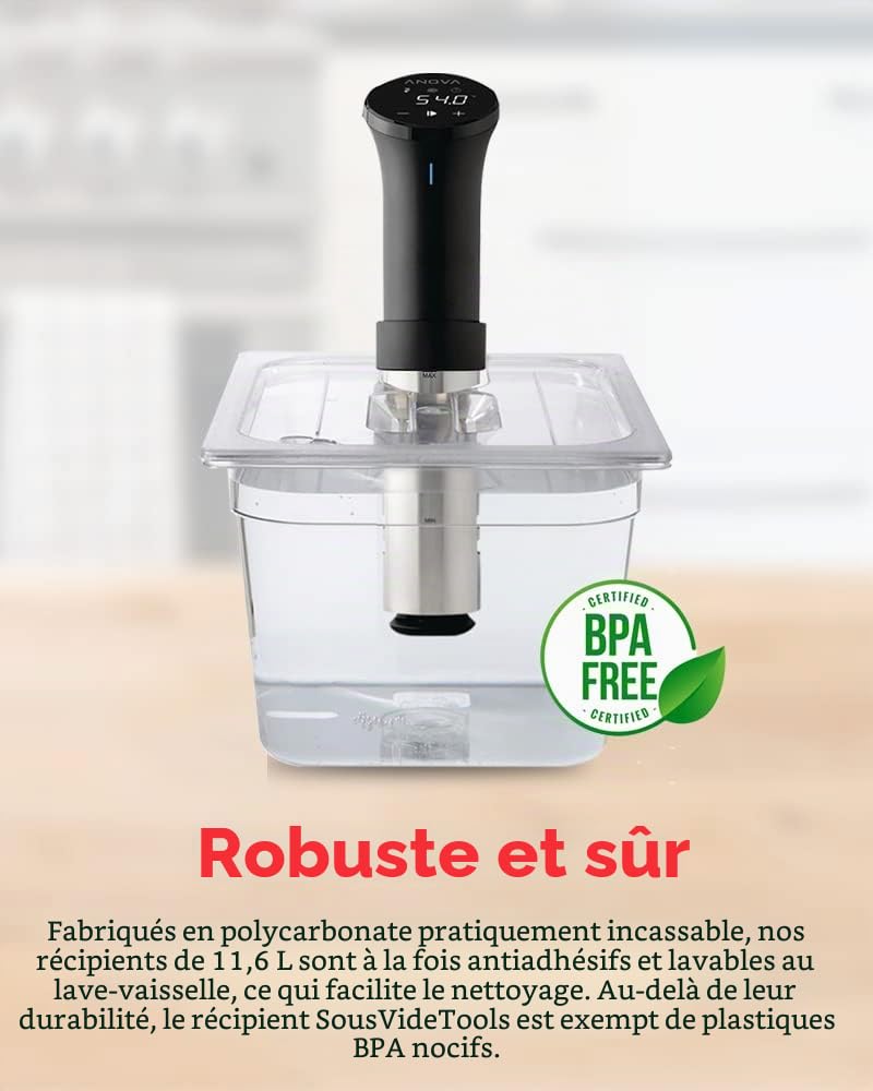 SousVideTools Récipient Transparent en Polycarbonate avec Couvercle Découpé sur Mesure pour Cuiseur sous Vide Anova sans Bpa, Antiadhésif, Passe au Lave-Vaisselle 11,6 l