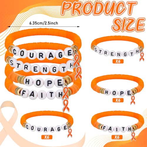 24 Pcs Leukemia Awareness Products Orange Ribbon Polymer Clay Letter Beaded Stretch Bracelets Leukemia Lymphoma Cancer Awareness Products for Women Public Social Charity Welfare Event2