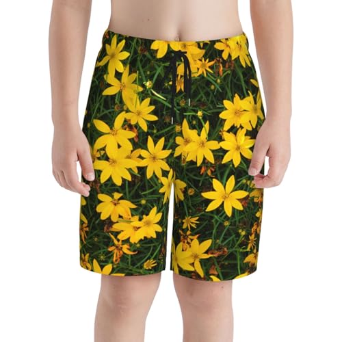 Thread Leaf Coreopsis Flowers Teen Boys Swim Trunks Quick Dry Beach Boardshorts for Stylish Swimwear