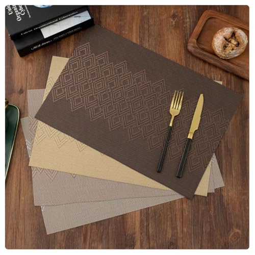 Image of Rectangular Heat Resistant Non-Slip Weave Placemat for Dining Table, Cleanable PVC Woven Dinner Mats | Low-Maintenance| Perfect for Home, Kitchen, Restaurant, Office (Ash Grey, Set of 4)
