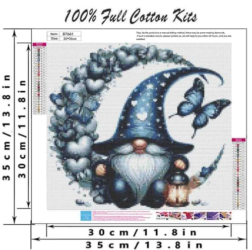 Image of DYAIANGMU Stamping Cross Stitch Kit,Gnome Butterfly Stitch Kit for Adult Beginners, Full Line DIY Cross Stitch Stitching Kit for Home Decor Cross Stitch Patterns 13.7x13.7 inches