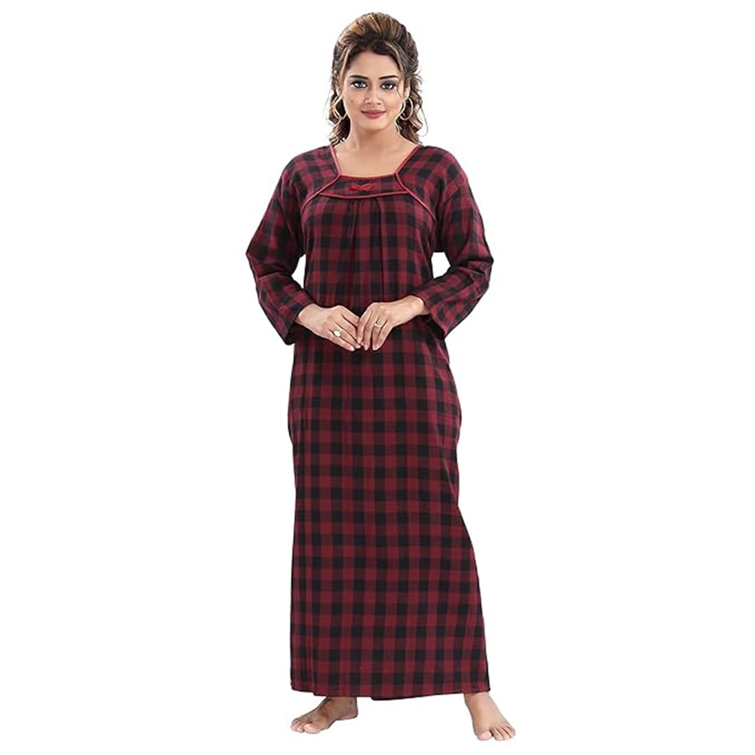 Women Cotton Floor Length Nighty(W-4001MAROON)-image-32