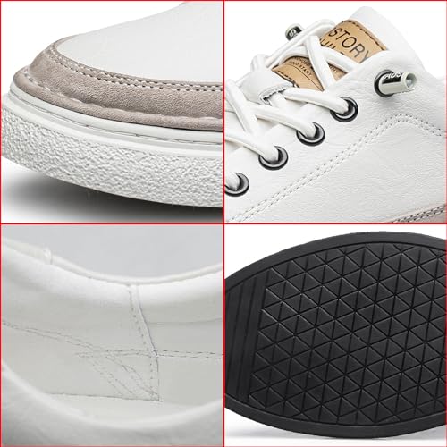 Men's Genuine Leather Fashion Sneakers Simple Handmade Low Top Round-Toe Elastic Lace Up Slip On Casual Shoes Comfortable Classic Tennis Shoes2