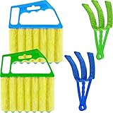 Romooa 4 Pcs Window Venetian Blind Cleaner Duster Tool 7 Finger Blind Rush and Shutter Cleaner Brush Hand-held Window Shutter Air Conditioner Duster for Dirt(Green, Blue)