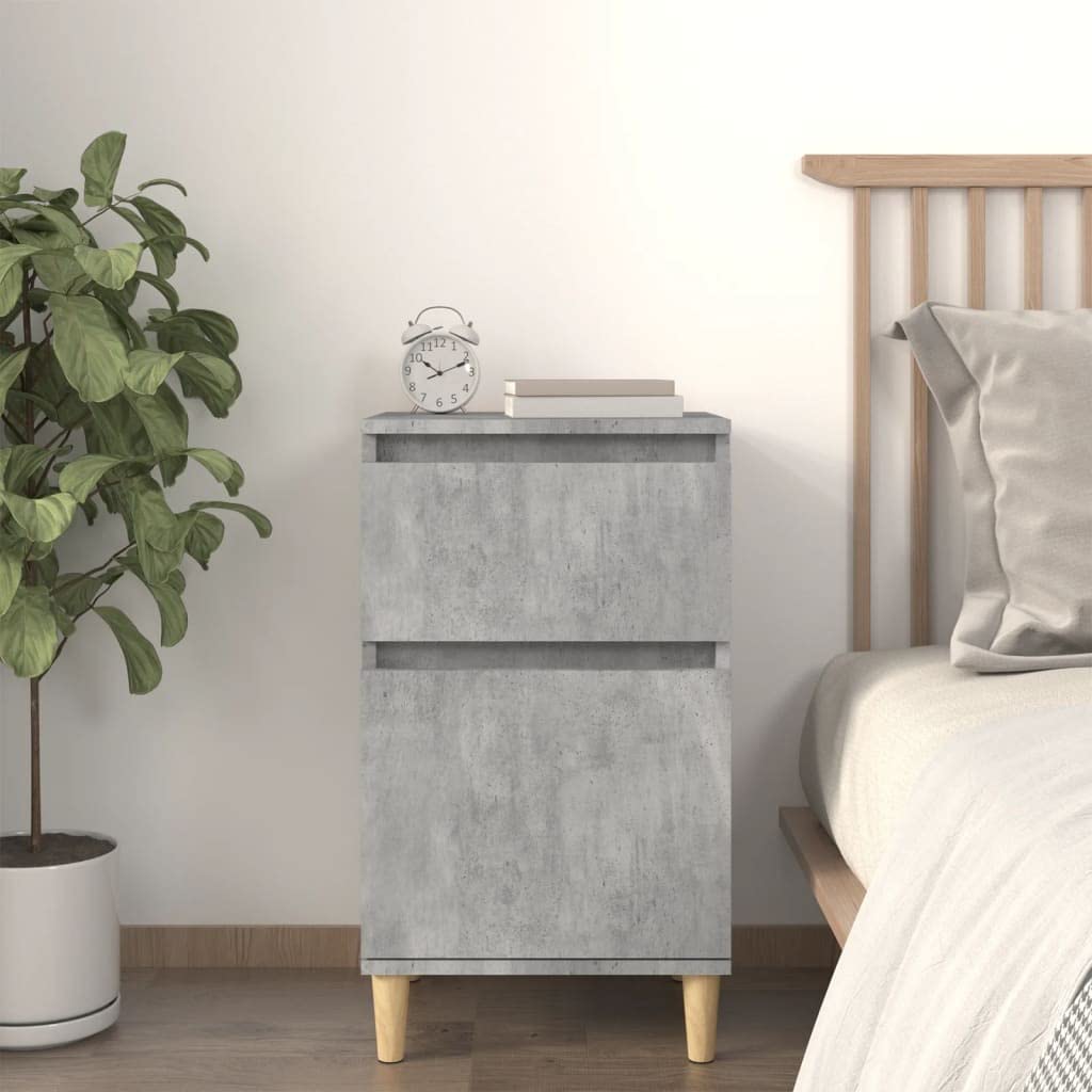 Table de chevet gris béton meuble de rangement de nuit hauteur 70 cm