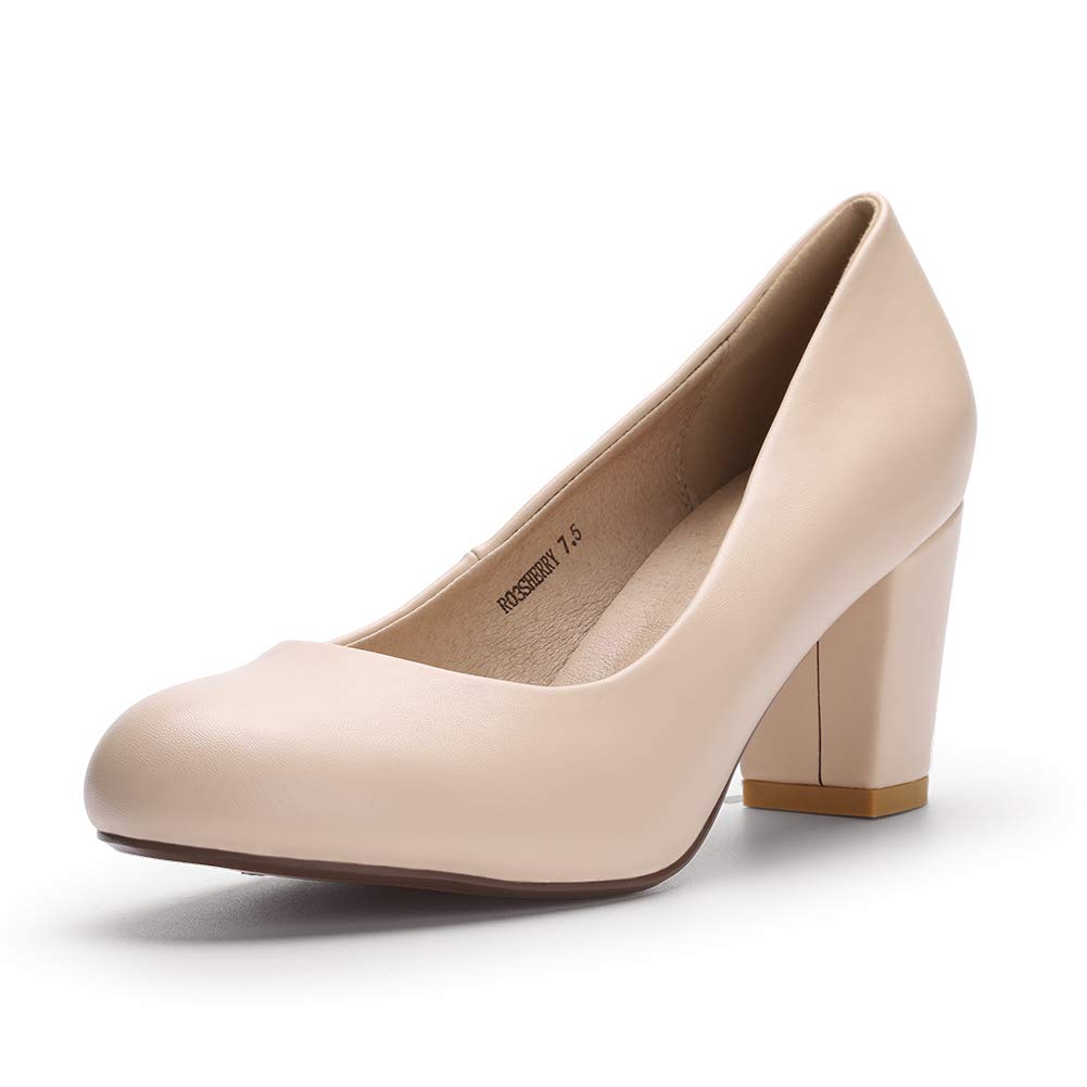 IDIFU Women's Sherry Dress Low Block Chunky Heels Pumps Closed Round Toe Shoes for Wedding Office Evening