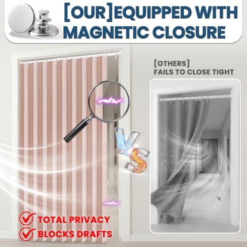 Image of AJAZZ Blackout Curtain with Curtain Rods Adjustable 28-39 inch Long Invisible Accordion Doors Interior Magnetic Door Curtain Front Door Curtains for Glass Window Sets (1 Pack, 42 W x 78 L,Pink)