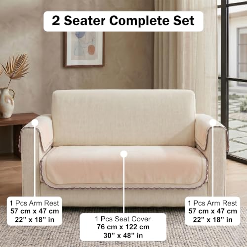 Image of Story@Home Velvet Sofa Cover 2 Seater (76x122Cm) with Arm Rest Covers | Anti Slip Sofa Mat 2 Seater for Living Room | Measure Your Sofa & Create Your Own Customized Set - Ombre Cotton Candy