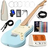 AKLOT Mini Kids Electric Guitar: 3/4 Size Guitar Kit for Beginners, 1.5in Narrow Neck for Small Hands, Easy to Play, Age 6-12, 36', 10W Amp, Gig Bag, Strap, Cable, Picks & Lesson Book (Blue)