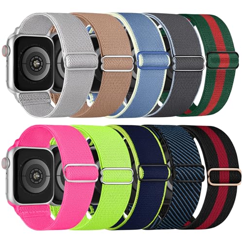 Image of 10 Pack Stretchy Bands Compatible with Apple Watch Band 40mm 38mm 41mm 42mm 44mm 45mm 46mm 49mm Women Men, Nylon Solo Loop Elastic Sport Straps for iWatch Series 11 10 9 8 7 6 5 4 SE 3 Ultra