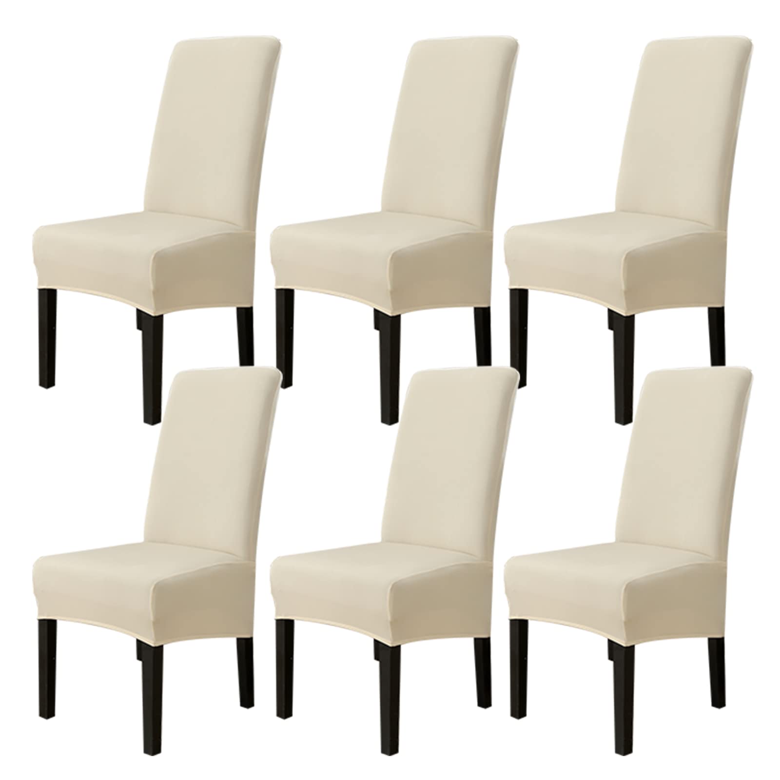 Jaotto Fundas para Sillas de Comedor XL Pack de 6,Grande Fundas de Sillas de Comedor Respaldo Alto Elásticas Lavables,Modernas Cubiertas para Sillas para Hotel Banquete,Blanquecino