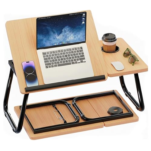 Blisswood Laptop Table, Bed Desk With Foldable Legs & Cup Slot, Laptop Tray For Bed, Sofa Breakfast Folding Table Lap Desk Notebook Stand for Reading Writing Working (Pine)
