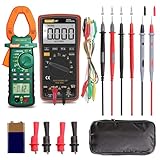 Auto Ranging Digital Multimeter and Clamp Meter - with Storage Bag Battery Alligator Clips Test Leads for AC/DC Voltage/Current Voltage Alert Amp Ohm/Volt (38B Clamp Meter+18B Multi Meter Orange)