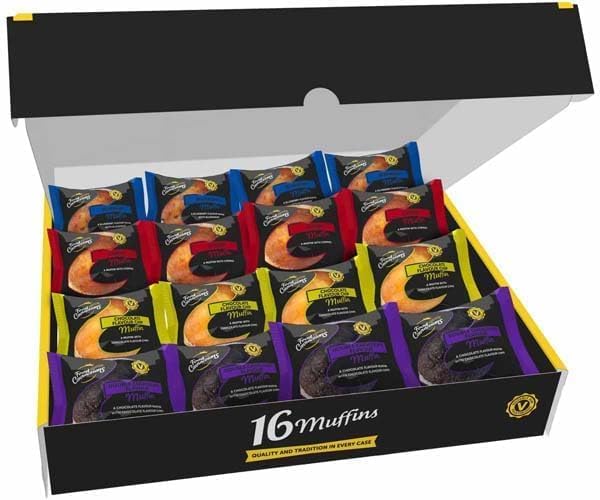 Assorted Mixed American Style Fluffy Muffins, 4 Flavours, 16 Muffins per Box (1 Box (16 Muffins))