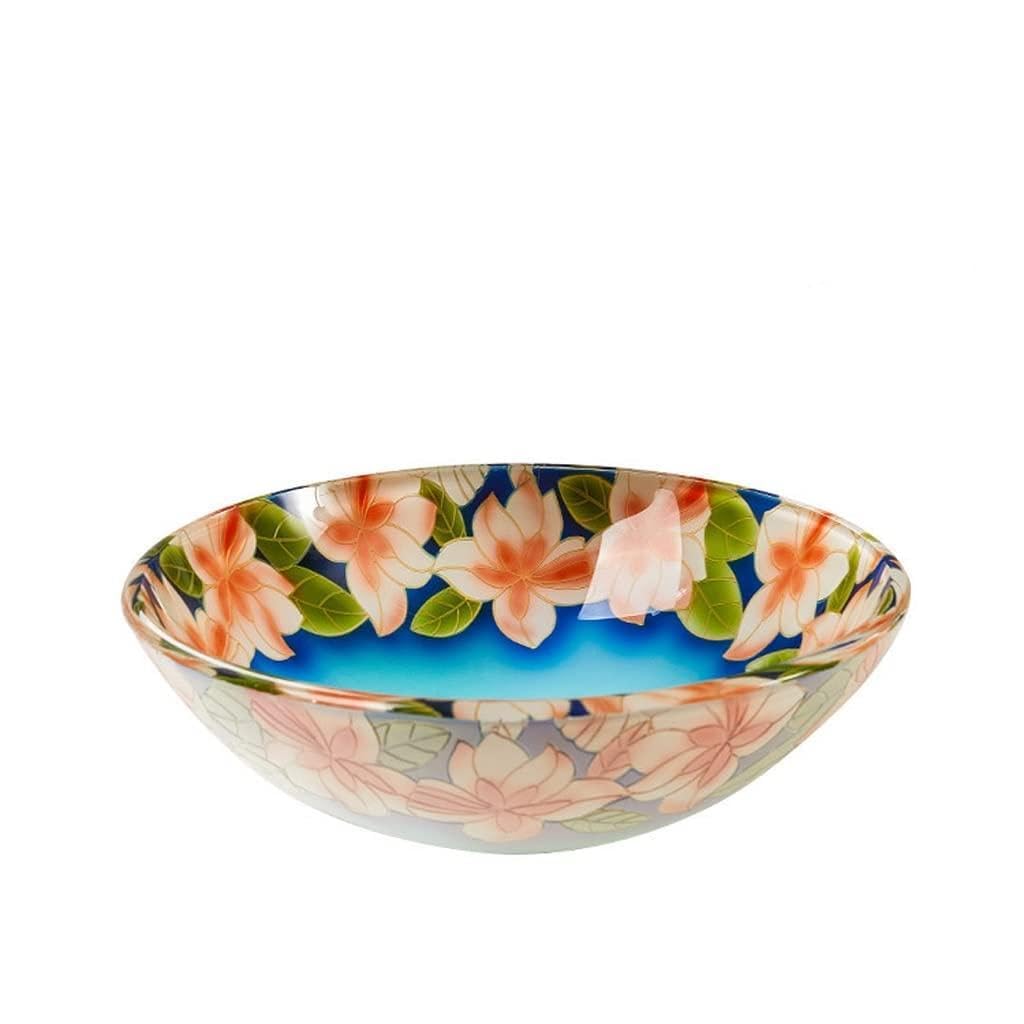 MYUYEE Bathoom Sink Bathroom Vessel Sink Round Fashion Wash Basin Hotel Art Counter Sink Tempered Glass Wash Basin Bathroom Vessel Sinks