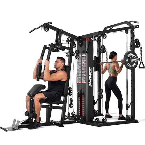GOIMU DM01 Dual-Station Smith Machine Home Gym, 140LB Weight Stack with LAT Pull-Down & Leg Press,...