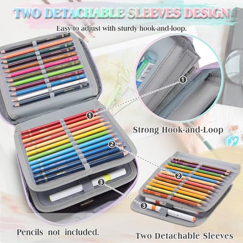 Image of VX VONXURY Large Pencil Case, 54-Slot Colored Pen Pouch 2 Removable Sleeves | Cute Zipper Pencil Bag Organizer, Top Handle, Front Zip Pocket, Durable Fabric for Art Supplies Markers School Travel College