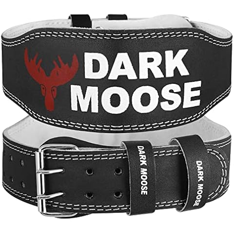 Dark Moose Weight Lifting Belt Premium Leather 4” Padded 10 Adjustable Holes Heavy Duty Gym Fitness Bodybuilding Workout for Squats Deadlifts Lumbar Back Support Exercise Strength Training (L, Black) Cover