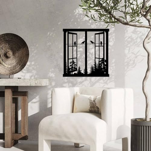 Resama Metal wall art birds in the window landscape wall hanger,Mountain and Forest Nature Metal Wall Decor,Unique Large Wall Decor - Image 2