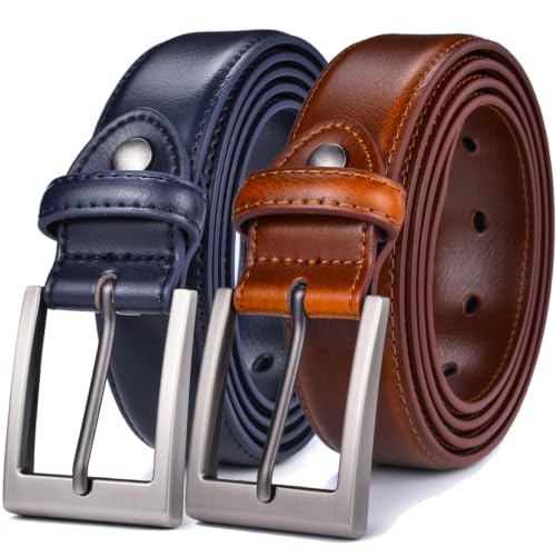 Image of beltox fine Men's Casual Leather Jeans Belts 1 1 /2 inch Wide 4MM Thick Alloy Prong Buckle Work Dress Belt for Men