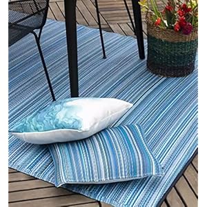 Fab Habitat Outdoor Premium Recycled Plastic Pillow Waterproof Fade Resistant Striped Patio Porch Deck Balcony Cancun Indigo 165 x 165