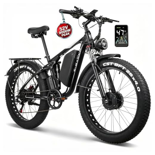 Full Suspension 52V Electric Bike for Adults 2000W Peak 3000W Dual Motor AWD Ebike 36.8MPH 26" All Terrain Fat Tire Electric Bicycle 52V 23AH Battery Up to 80Miles 7Speed Gear(White-US Local Shipping)