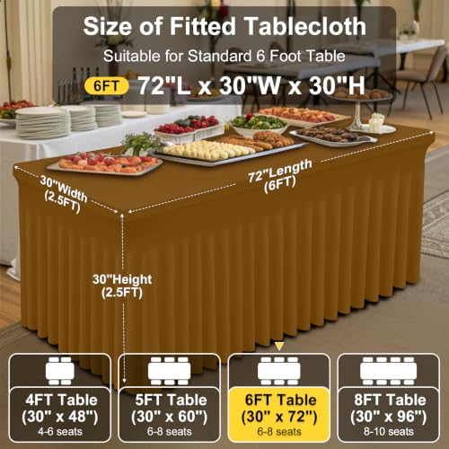 Image of Smiry 2 Pack Spandex Elastic Fitted Table Cloth Skirt for 6FT Table | Stretch Washable Table Cloth, Banquet Table Cover for Wedding, Party, Indoor & Trade Shows, (Dark Brown, 72Lx30Wx30H)