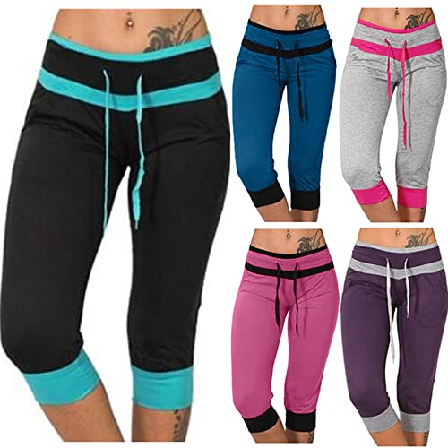 Hgps8W Womens Plus Size Colorblock Capri Yoga Pants Drawstring Cropped Joggers Sweatpants Comfy Lounge Pants With Pockets #TOP1