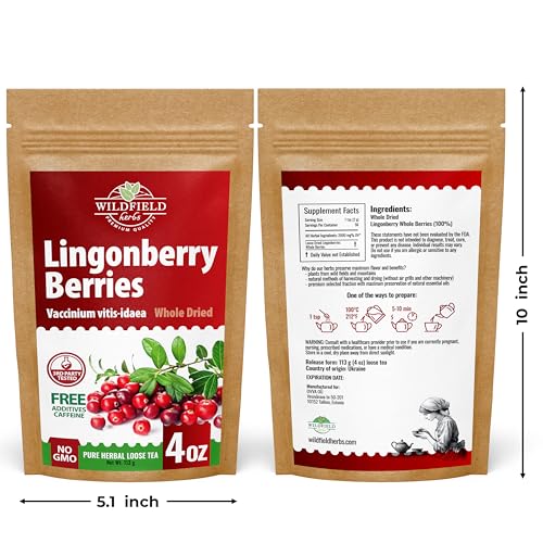 Image of 4 oz. Cowberry Lingonberry Whole Berries Tea (Vaccinium vitis-idaea L) - 113g Dried Lingonberry Tea Arandano Rojo Entero Seco