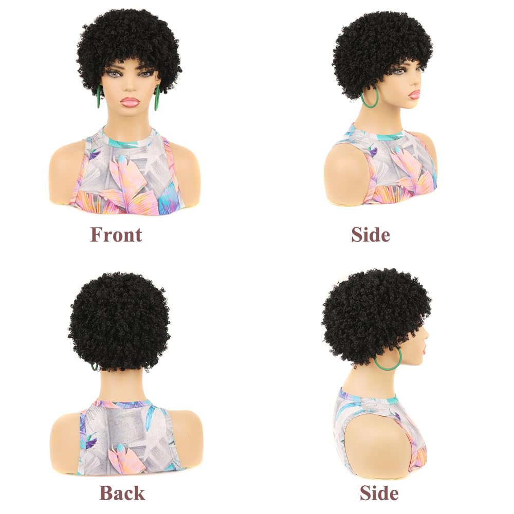 Short Afro Curly Wig Small Curly Synthetic Hair Wigs Short Afro Wig for Black Women Hair Replacement Wig Black For Party Dating - Image 2