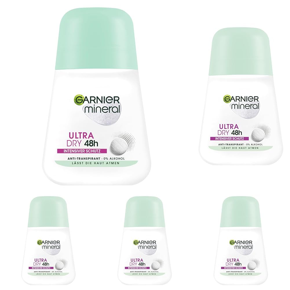 Garnier Anti-Transpirant, Intensiver Schutz vor Körpergeruch & Achselnässe, Bis zu 48 Stunden Wirkung, Mineral UltraDry, 1 x 50 ml (Packung mit 5)