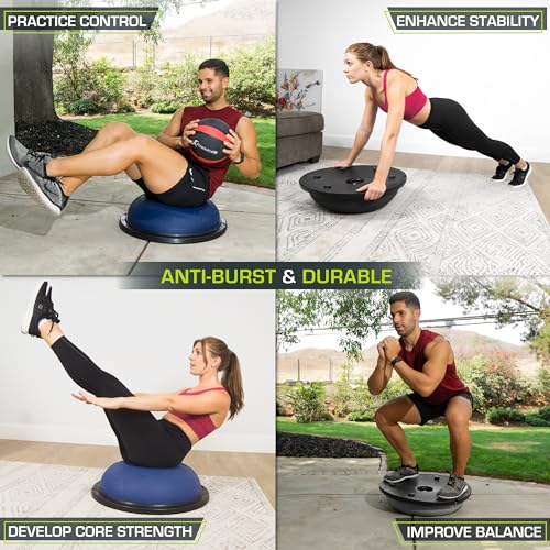 Image of ProsourceFit Balance Trainer Stability Exercise Half Ball with Resistance Bands and Pump for Yoga Aerobics Home Gym Workout