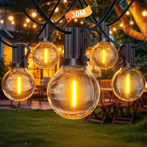 BokiHuk Guirlande Lumineuse 30M, Guirlande Guinguette avec G40 50+2 LED Ampoules, Imperméable Guirlande Lumineuse Extérieur pour Terrasse Eté Jardin Patio...
