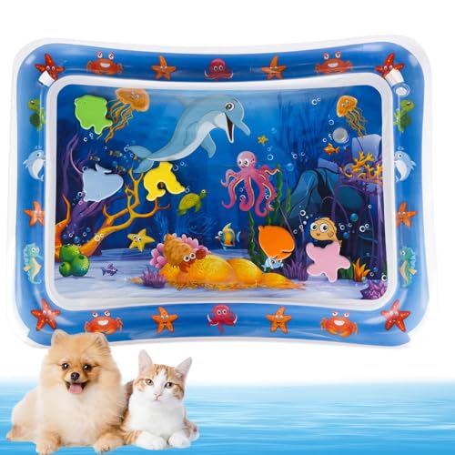 Image of Pureadee Thickened Sensory Water Playmat for Cats - Water Sensor Playmat with Fish for Cool Comfortable Pet Play - Dolphin Design