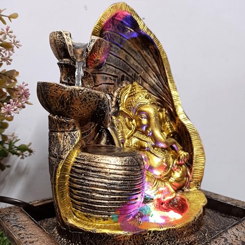 Image of Decorative Water Fountain for Home Decor, Office, Indoor & Outdoor, Garden, Puja Room, Vaastu, Reception, Spa, Gifting. (Golden Ganesha UR-047)