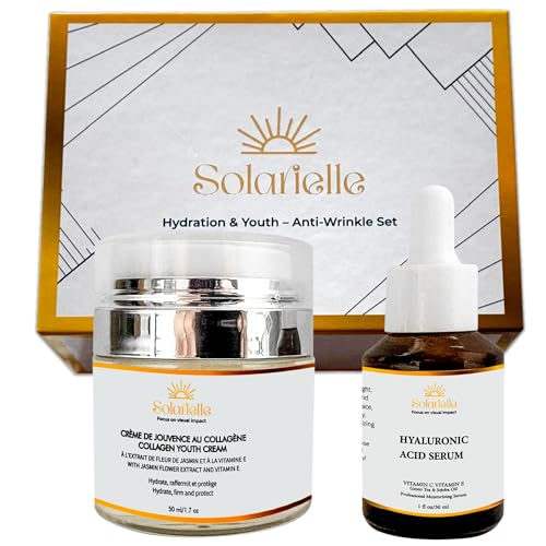 Solarielle” Hydration & Youth – Anti-Wrinkle Set – Skin Care & Beauty Face Moisturizer – Peptides Serum for Face, Crema Hidratante para la Cara, Anti-Aging Cream with Hyaluronic Acid & Retinol