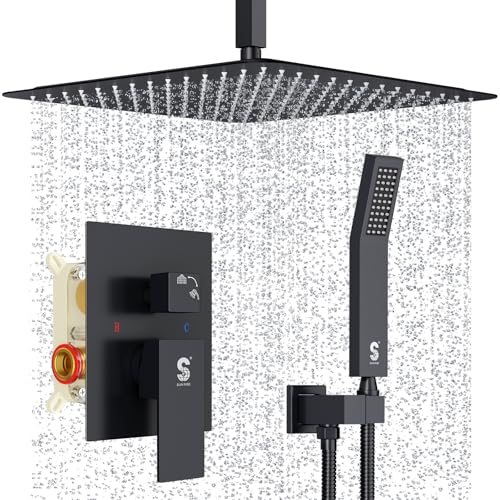 Image of SR SUN RISE 16 Inch Ceiling Mount Rain Shower System,Matte Black