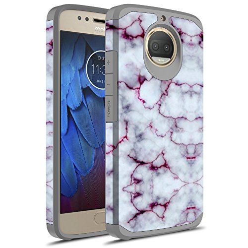 Moto G5S Plus Case (NOT for Moto G5 Plus), Rosebono Slim Hybrid Dual Layer Shockproof Hard Graphic Fashion Colorful Silicone Skin Cover Armor Case for Motorola Moto G5S Plus (Purple Marble)