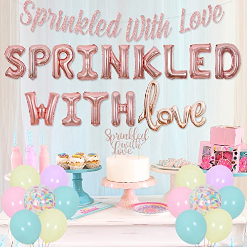 Donut Sprinkle Decorations For Girls Baby Shower Party Supplies With Sprinkled With Love Rose Gold Balloon Banner Cake Topper, Donut Gender Reveal #TOP1