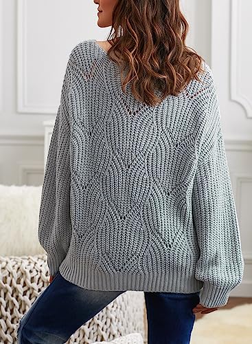 Image of Dokotoo Womens Sweaters 2026 Crewneck Cute Elegant Soft Long Sleeve Hollow Cable Knit Pullover Tops